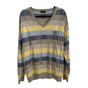 Vintage Marcello Italy Sweater Mens extra Large Blue tan yellow granpa type